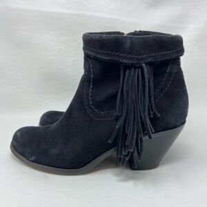 Sam Edelman Louie Black Suede Leather Fringe Ankle Zip Up Boots